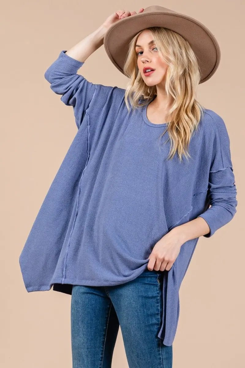 Ces Femme Asymmetrical Long Sleeve Top for Effortless Style - Love Salve